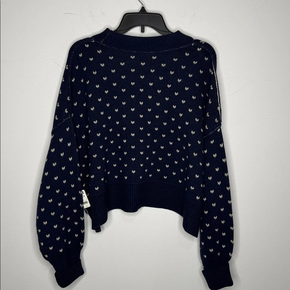 FREE PEOPLE Easy Street Patterened Crop Pullover / Navy Combo NWT